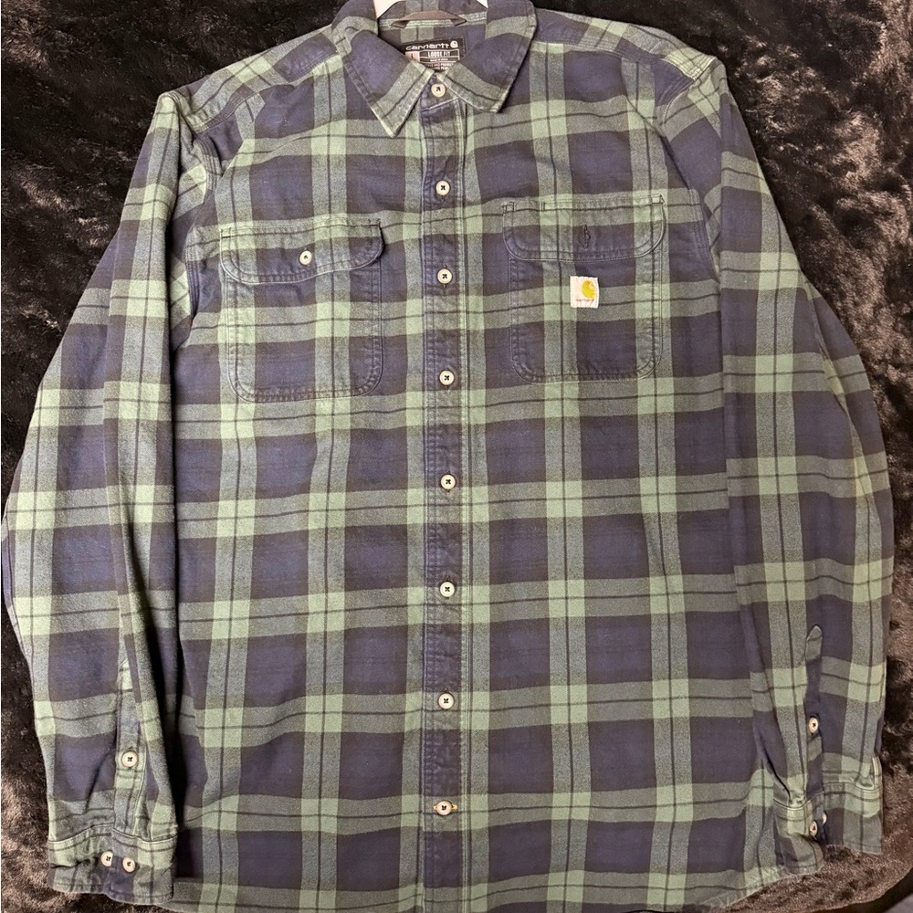 Carhartt Green & Navy Plaid Long-Sleeve Button-Up Shirt